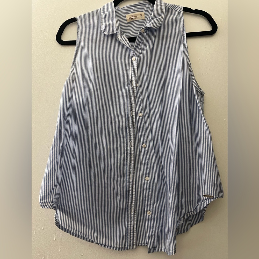 Hollister Blue and White Striped Shirt